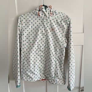 Helly Hansen Rain jacket Womens Sz Med White with Blue Dots Orange interior